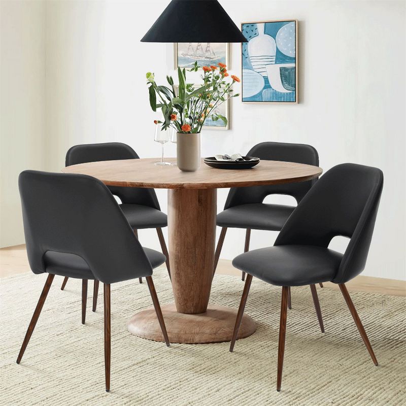 Edwin Set Of 4 Faux Leather Dining Chairs With Walnut Legs -The Pop Maison, 1 of 9