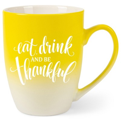 Elanze Designs Eat Drink And Be Thankful Two Toned Ombre Matte Yellow and White 12 ounce Ceramic Stoneware Coffee Cup Mug
