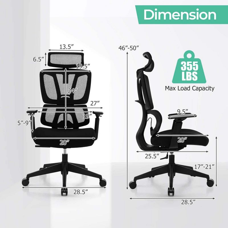 Costway Ergonomic Office Chair Adjustable Desk Chair Breathable Mesh Chair Black, 3 of 11