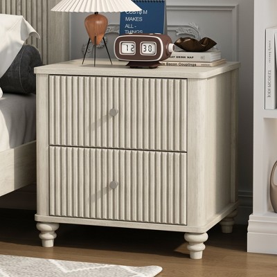 Lycvki 21.65" Wood Fluted Nightstand with 3 Drawers and Metal Handle