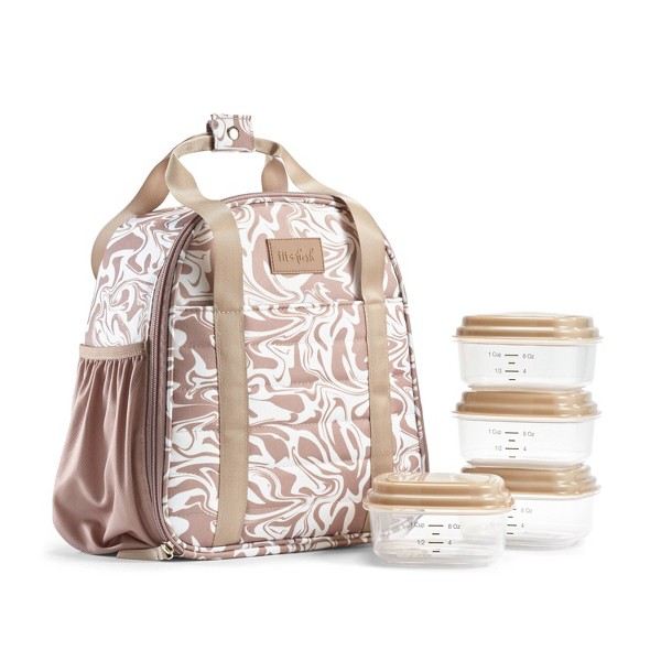 Kit de almuerzo Marina Fit & Fresh - Mushroom Liquid Marble: Set térmico con 4 recipientes