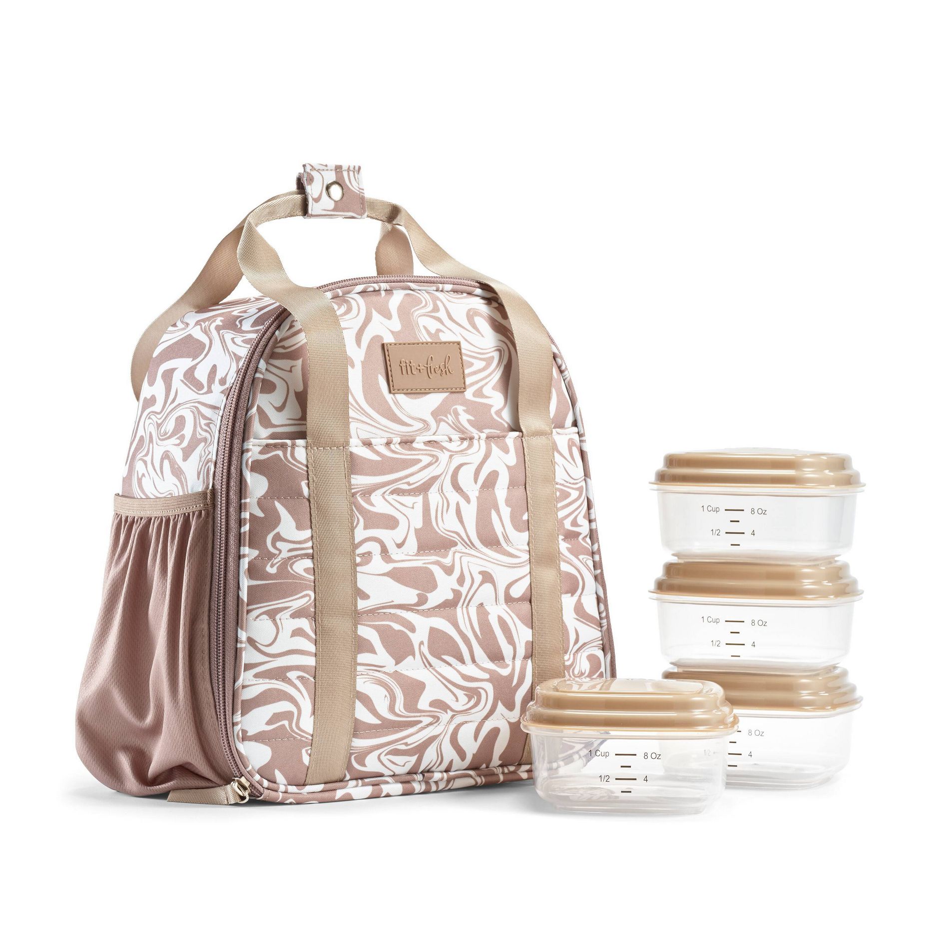 Fit & Fresh Marina Lunch Kit - Mushroom Liquid Marble: Insulated Set with 4 Containers