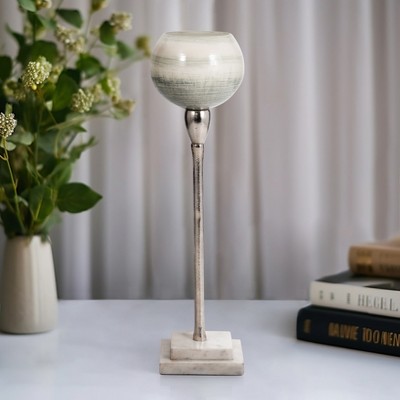 Modern Metal Glass Stone Aluminum Pillar and Taper Holder Decorative Candle Stand Contemporary Single Accent Piece