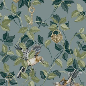 Lock and Key Aqua Blue Leaves Tropical Paste the Wall Wallpaper - 1 of 4