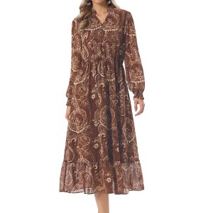 brown flowy midi dress Balcony Moment Brown Linen Midi Dress | Trendy Women's Dress main image 1