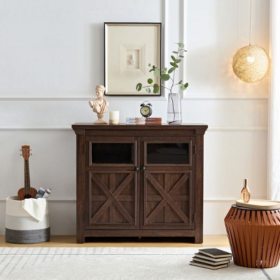 2 Doors Cabinet, Large Buffet Cabinet Kitchen With Metal Handle Styles, Bar Storage Cabinet For Dining Room-Cuddlewood