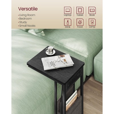 Black Metal C-Shaped Side Table with Charging Station