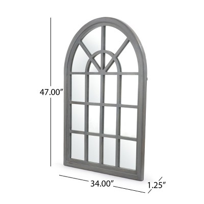 Charcoal Wood Arched Windowpane Decorative Wall Mirror