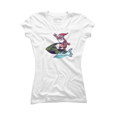 Junior's Design By Humans Christmas Cartoon Santa Riding A Jet Ski By rasok T-Shirt