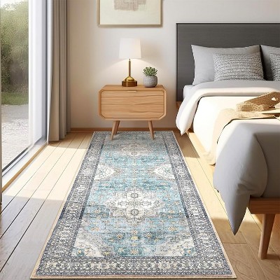 Coffee Vintage Oriental Rug – Washable, Low Pile, Non-Slip, Stain-Resistant  Area Rug for Living Room, Bedroom, Dining Room, Office