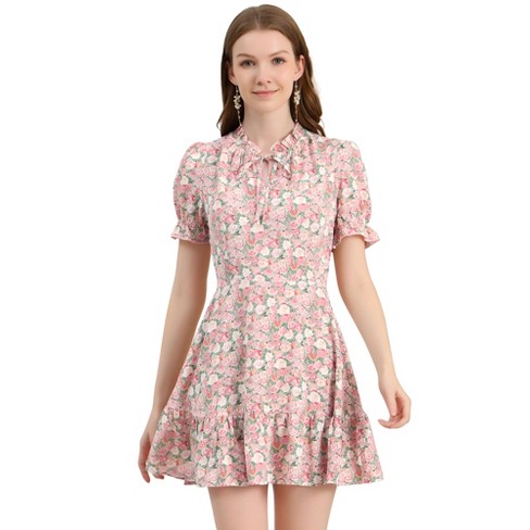 Allegra K Women's Summer Chiffon Ruffle Tie Neck Puff Short Sleeve ...