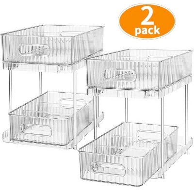 LunaLulinlk 2 Pack Pull Out Bathroom Cabinet Under Sink Organizers and Storage, 2 Tier Clear Multi-Purpose Bathroom Kitchen Pantry