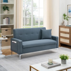ORRD 57" Double Sofa with Storage - Gray Cotton Linen Convertible Couch for Small Spaces, Living Room & Apartment - 1 of 4