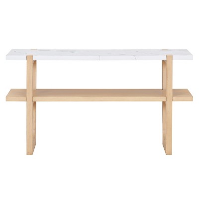 GlasFlength Console Tables Modern Narrow Entryway Table with Marble Effect Top and Open Shelf Elegant for Living Room, Beige, 54"*15"*30"