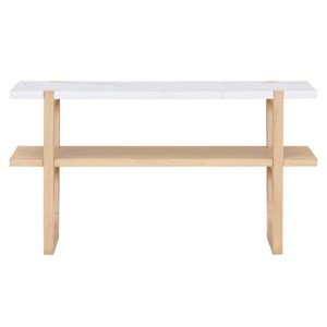 GlasFlength Console Tables Modern Narrow Entryway Table with Marble Effect Top and Open Shelf Elegant for Living Room, Beige, 54"*15"*30" - 1 of 4