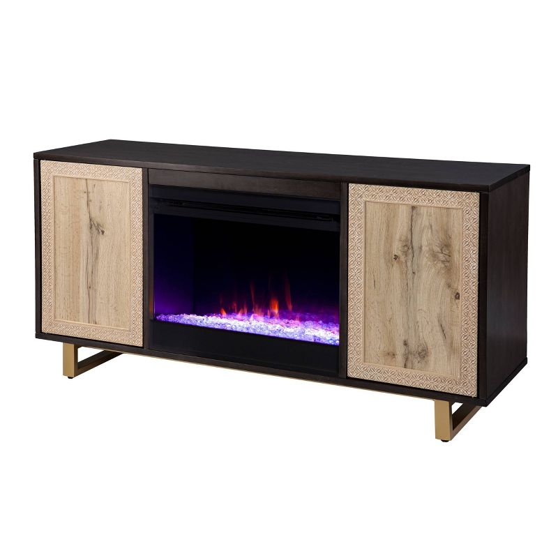 Shanmol Media Fireplace with Carved Details Dark Brown/Natural - Aiden Lane, 5 of 15
