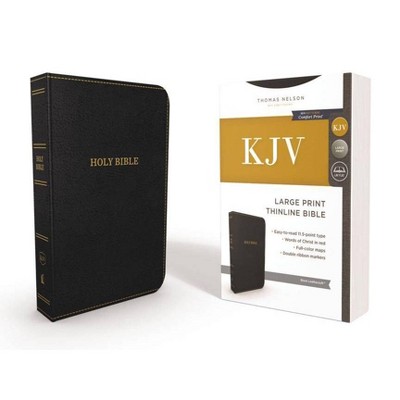 KJV, Thinline Bible, Large Print, Imitation Leather, Black, Red Letter Edition - by  Thomas Nelson (Leather Bound)