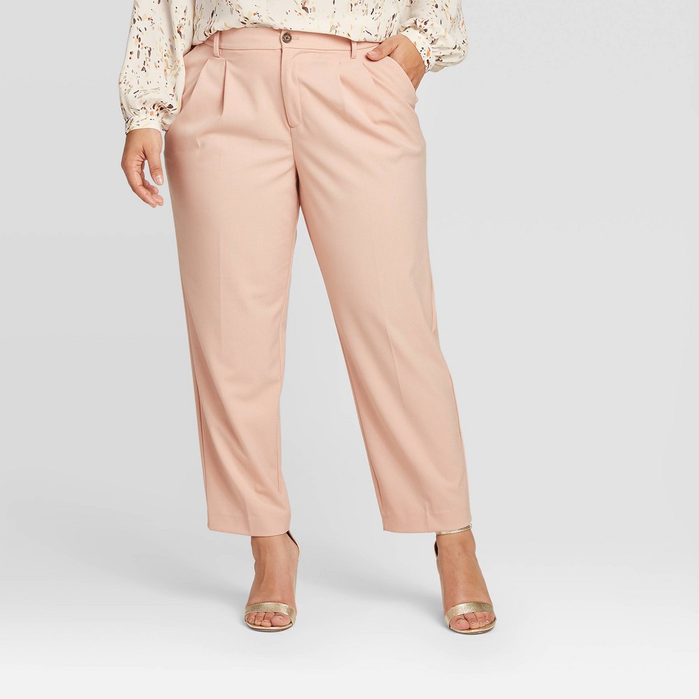 Women's Plus Size Pleat Front Straight Trouser - A New Day Light Pink 24W, Women's was $24.99 now $17.49 (30.0% off)