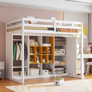 Merax  Modern Wood Loft Bed with Wardrobe Shelves and Cabinet - 1 of 4
