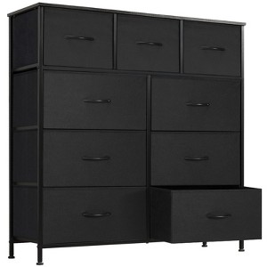 GlasFlength Decorative Storage Cabinets Tall Dresser Fabric Storage Tower ,Wooden Top for Kid Room, Entryway, Nursery, Black 39.37"*11.8"*39.37" - 1 of 4