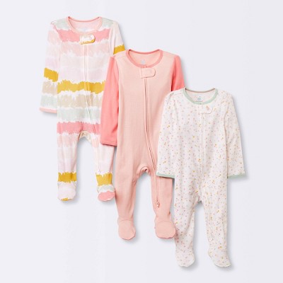 Baby Girls' 3pk Zip-Up Sleep N' Play - Cloud Island™ Pink Newborn