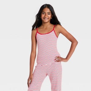 Girls' Striped Ribbed Tank Top - art class™ Red/White L : Target