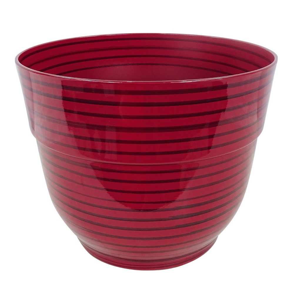 Photos - Flower Pot Alpine Corporation Glossy Striped Indoor Outdoor Planter with Drainage Hole Red 13"x13"x11": Polypropylene, Freestanding 