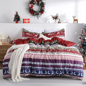 Christmas Duvet Cover Set - Boho Christmas Holiday Reindeer Printed Duvet Cover Set, Soft and Breathable Christmas Decorations Bedding Set - 1 of 4