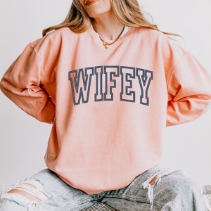 Simply Sage Market Embroidered Wifey Arched Varsity Lightweight Garment Dyed Sweatshirt - 1 of 4