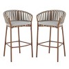 Set of 4 Outdoor Rope Barstools,Armrest Bar Stools with Iron Frame and Cushions,Rattan Woven Patio Garden Counter Height Bar Stools-Coolbibila - 2 of 4