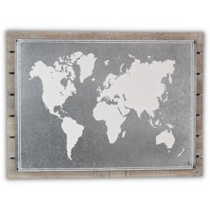 HomeRoots 25" X 34" Brown and Gray Wood and Metal World Map Hanging Dimensional Sculpture - 1 of 4