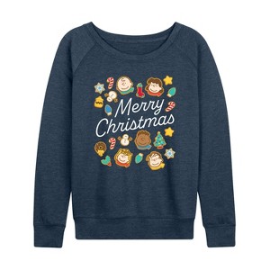 Women's - Peanuts - Merry Christmas Cookies Lightweight French Terry Wide Neck Long Sleeve Graphic Shirt - 1 of 4