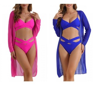 INSPIRE CHIC Women's Criss Cross Adjustable Spaghetti Straps Triangle Bottoms Swimwear Bikini Suits 2 Sets - 1 of 4