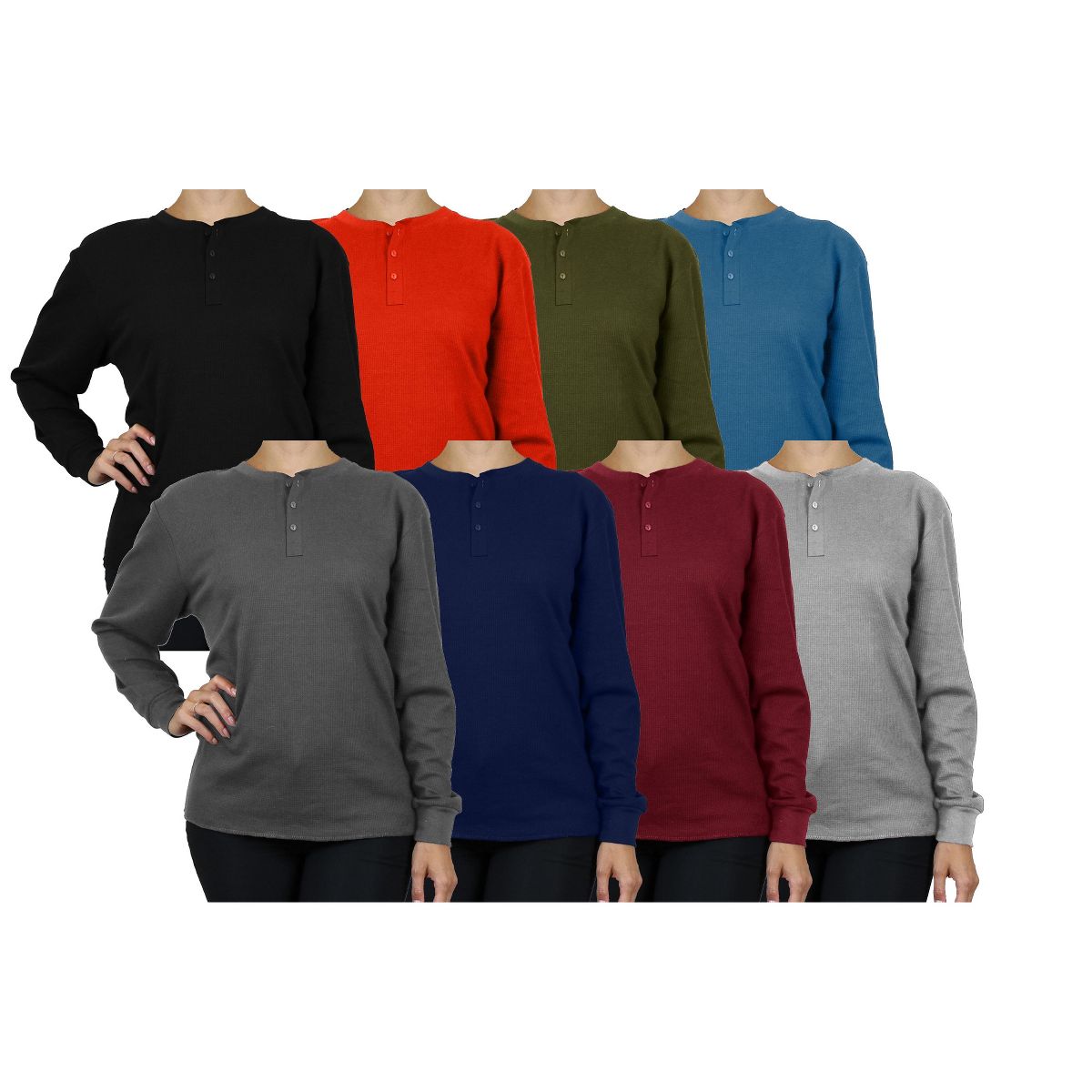 Galaxy By Harvic Women's Oversize Loose Fitting Waffle-Knit Henley Thermal Shirt - thumbnail 8