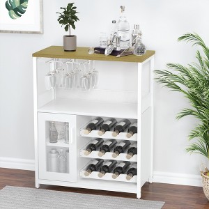 Compact Wine Bar Cabinet with Detachable Wine Rack, Glass Holder, Adjustable Shelves, and Mesh Door for Kitchen, Dining Room, White - 1 of 4