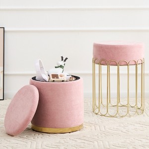KTMBDW Set of 2 Round Velvet Storage Ottomans – Upholstered Vanity Stool, Footrest, Side Table with Removable Lid for Living Room & Bedroom - 1 of 4