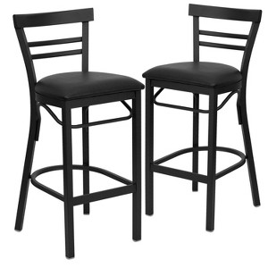 Emma and Oliver 2 Pack Two-Slat Ladder Back Metal Restaurant Barstool - 1 of 4