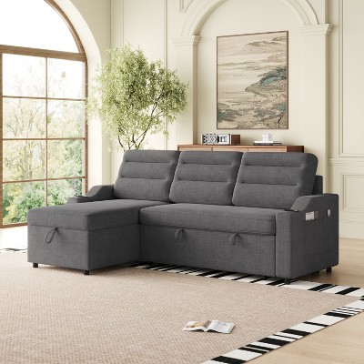83.5" Convertible Sleeper Combo Sofa, Convertible Sofa Bed Polyester Pullout Bed with Storage Recliner and Cup Holder for Living Room, Tight Spaces