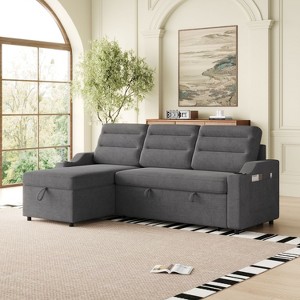 83.5" Convertible Sleeper Combo Sofa, Convertible Sofa Bed Polyester Pullout Bed with Storage Recliner and Cup Holder for Living Room, Tight Spaces - 1 of 4