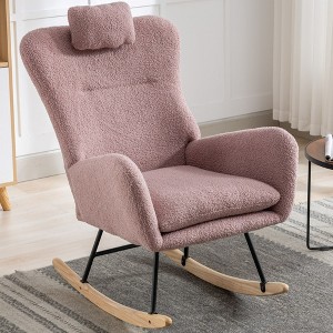 Modern Nursery Rocking Chair Soft Upholstered Teddy Rocker Accent Armchair With Pocket High Backrest - 1 of 4