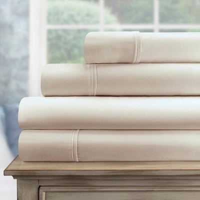 Luxury 700 Thread Count Premium Cotton Sheet Set, Modern Solid Deep Pocket, Includes: One Flat, One Fitted, and Two Pillowcases by Blue Nile Mills