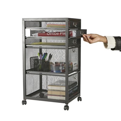 Black Mesh Rolling File Cabinet with 5 Drawers