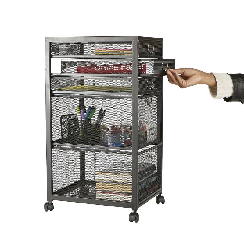 MIND READER Rolling File Cabinet with Drawers [5 Drawers](BLACK MESH), 3 of 4