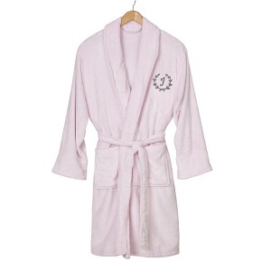 Personalization Mall Floral Wreath Embroidered Luxury Fleece Robes Pink - 1 of 3