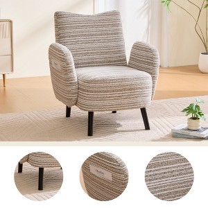 MOONMISS Modern Boucle Accent Chair, Comfortable Upholstered Reading Chair with Side Pocket and Solid Wood Legs - 1 of 4