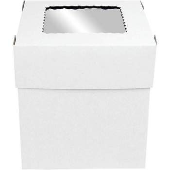 O'Creme White/Kraft 2-Piece Square Cake Box 8 Inch x 8 Inch x 8 Inch High with Scalloped Window - Pack of 25