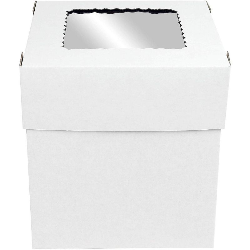 O'Creme White/Kraft 2-Piece Square Cake Box 8 Inch x 8 Inch x 8 Inch High with Scalloped Window - Pack of 25, 1 of 5