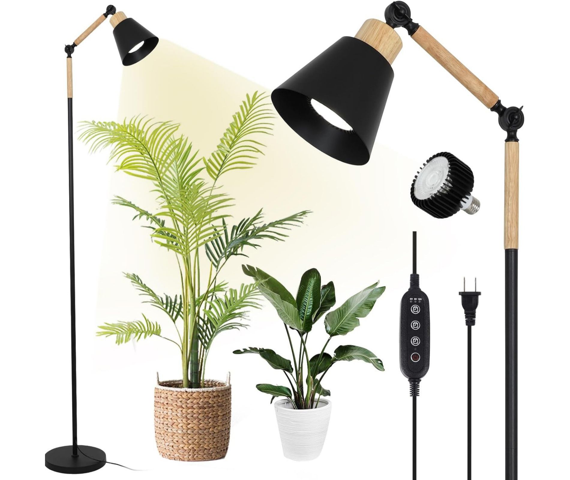 SEVOBAL Floor Lamps Adjustable Floor Lamp with Dual Rattan and Fabric Shades for Bedroom Living Room, Black, 12.99"*11.61"*7.09"
