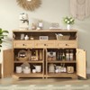 Sideboard Buffet Cabinet, 51.2" Buffet Storage Cabinet with Rattan Doors and Drawers, Wood Coffee Bar, Natural - 3 of 4