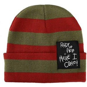 Nightmare On Elm Street Ready Or Not Here I Come Woven Label Striped Cuffed Beanie - 1 of 3
